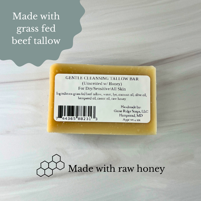 Gentle Cleansing Tallow Bar - Unscented with Honey